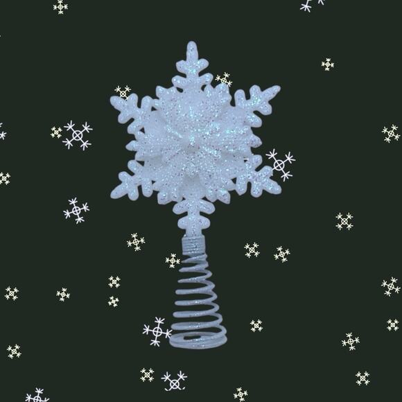 White Glitter Snowflake Mini Tree Topper Christmas Decor Metal Spiral - Picture 3 of 3